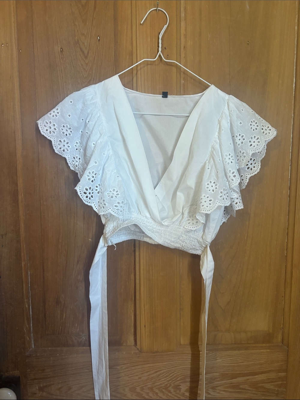 White eyelet cotton crop blouse
